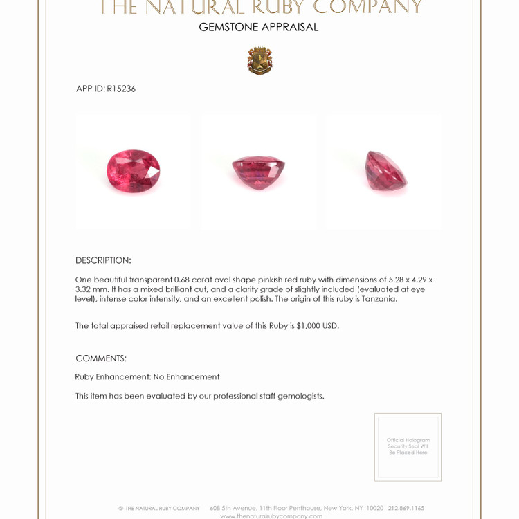 0.68 Ct. Ruby from Tanzania