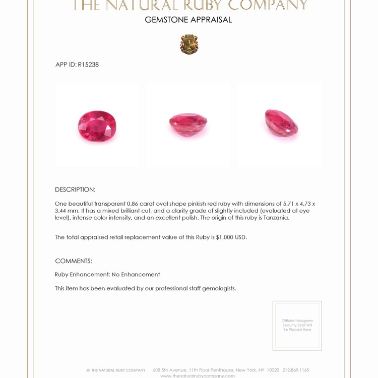 0.86 Ct. Ruby from Tanzania