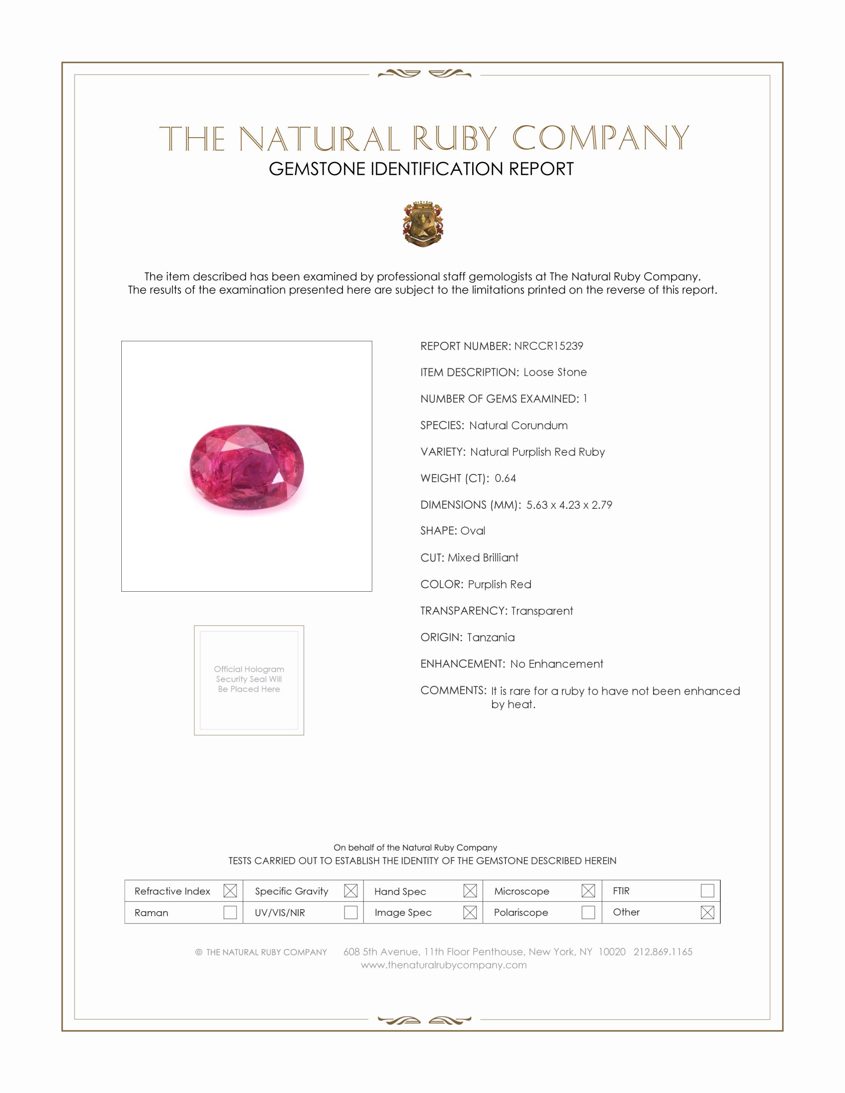 0.64 Ct. Ruby from Tanzania