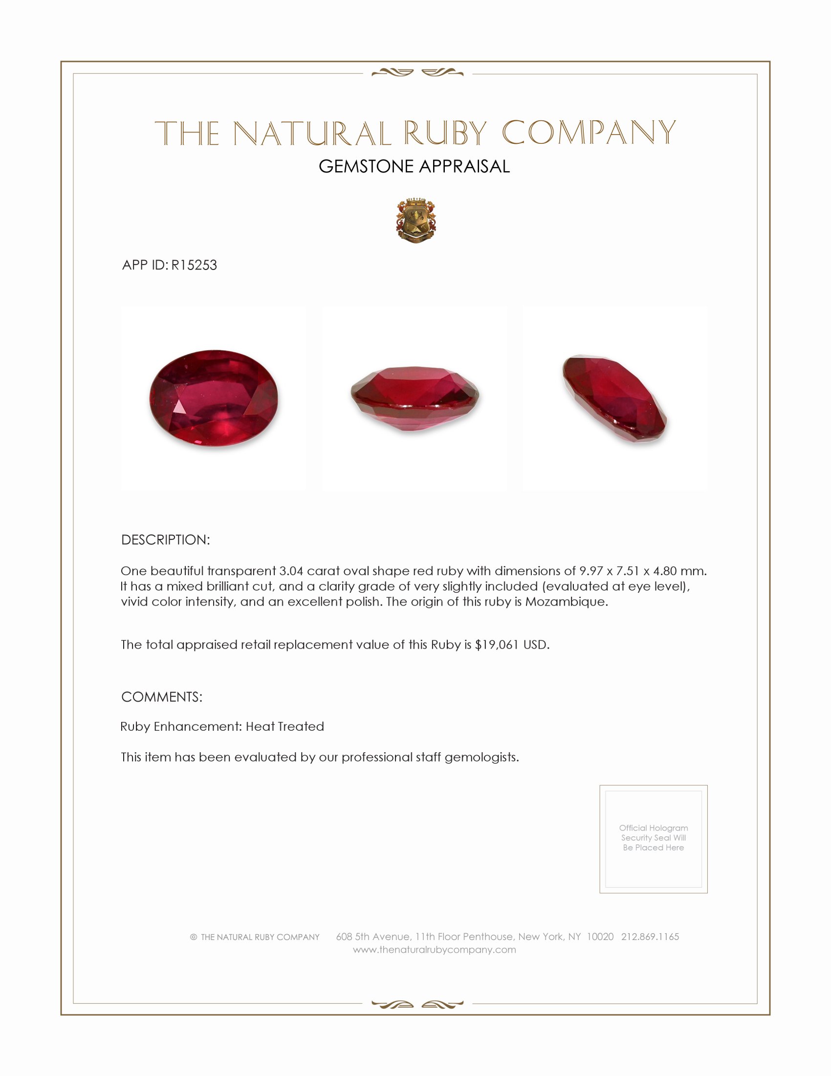 3.04 Ct. Ruby from Mozambique