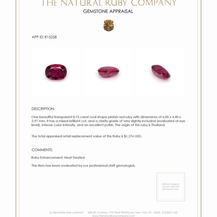 0.75 Ct. Ruby from Thailand