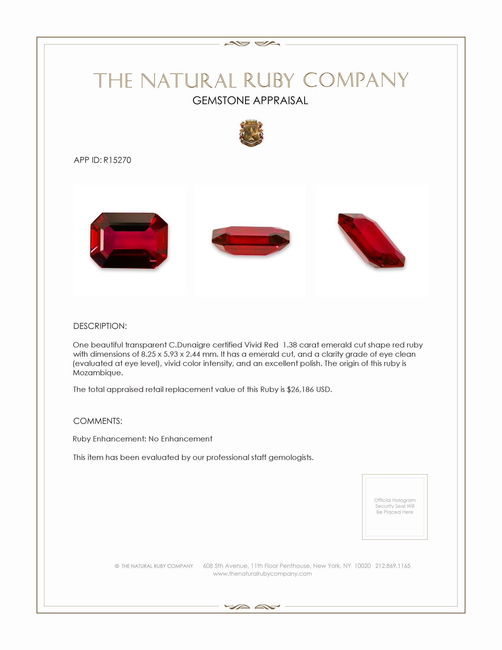 1.38 Ct. Ruby from Mozambique