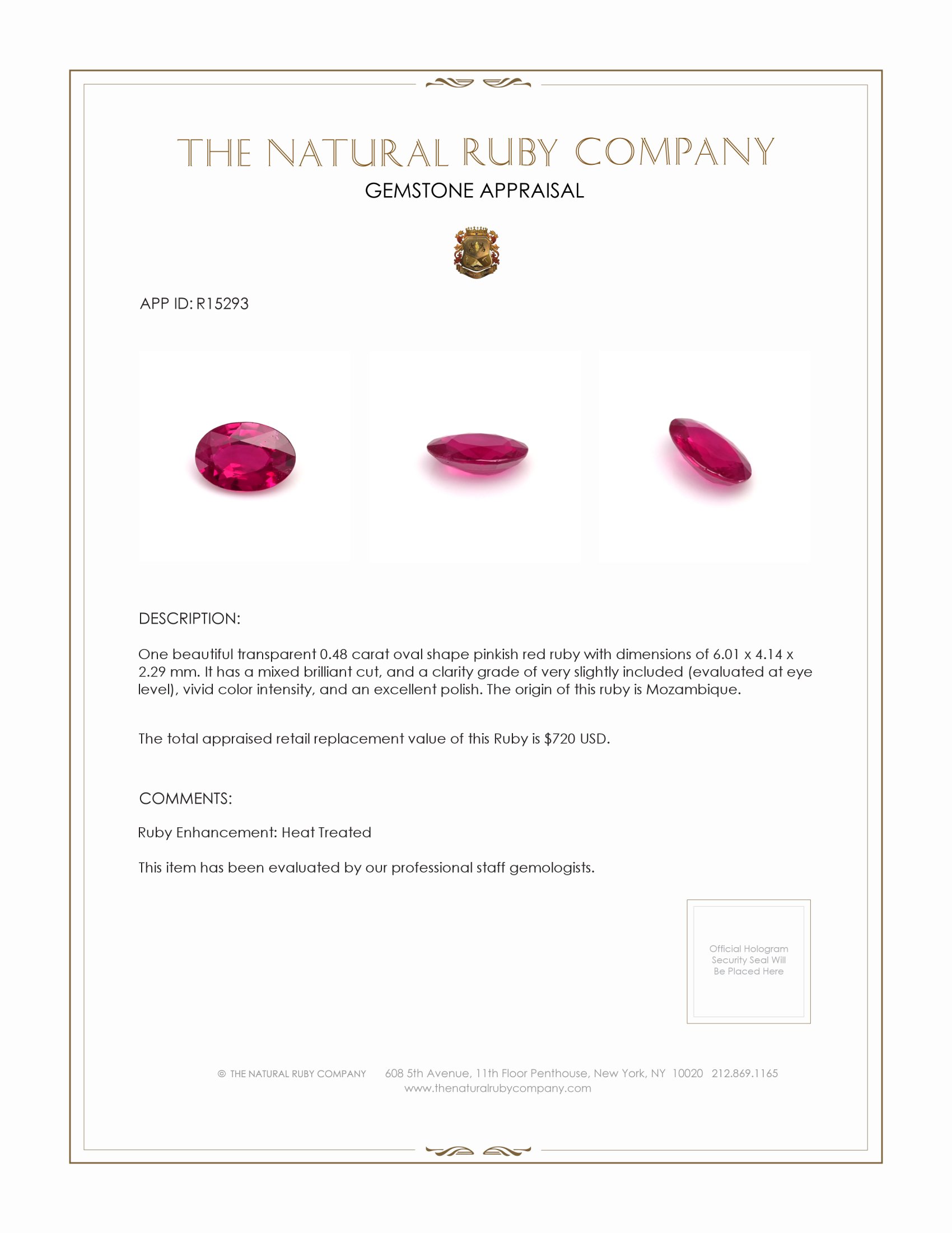 0.48 Ct. Ruby from Mozambique