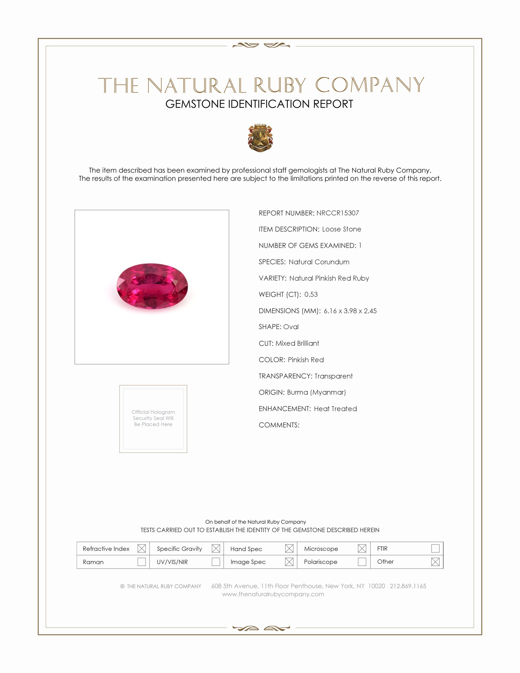 0.53 Ct. Ruby from Burma (Myanmar)
