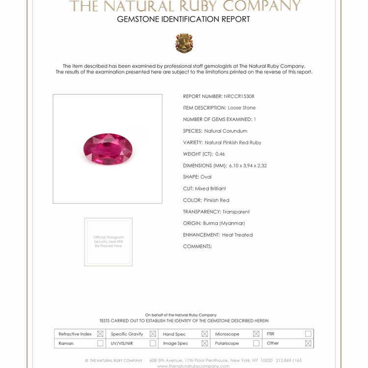0.46 Ct. Ruby from Burma (Myanmar)