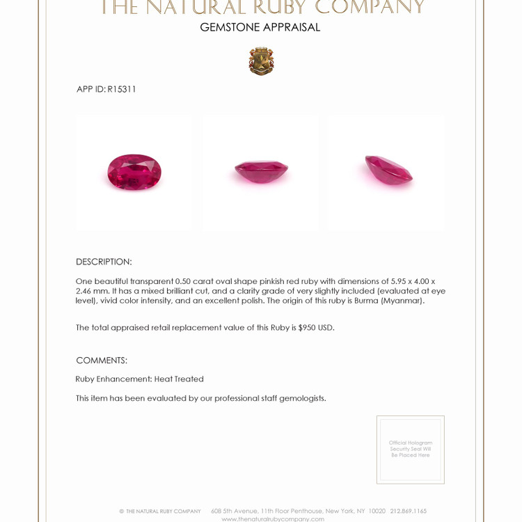 0.50 Ct. Ruby from Burma (Myanmar)