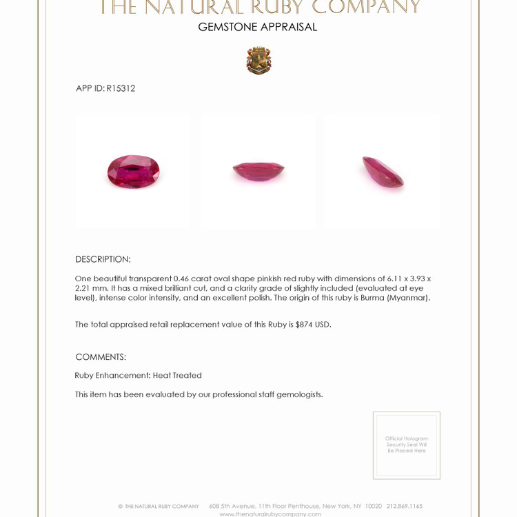 0.46 Ct. Ruby from Burma (Myanmar)