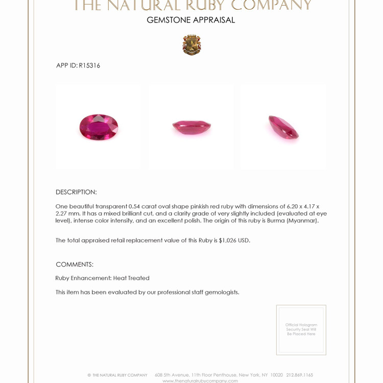 0.54 Ct. Ruby from Burma (Myanmar)