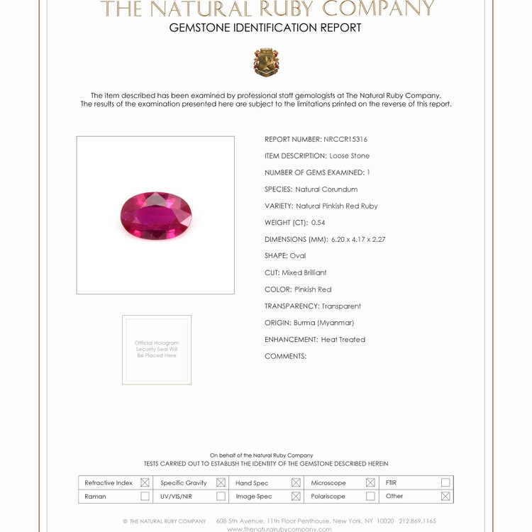 0.54 Ct. Ruby from Burma (Myanmar)