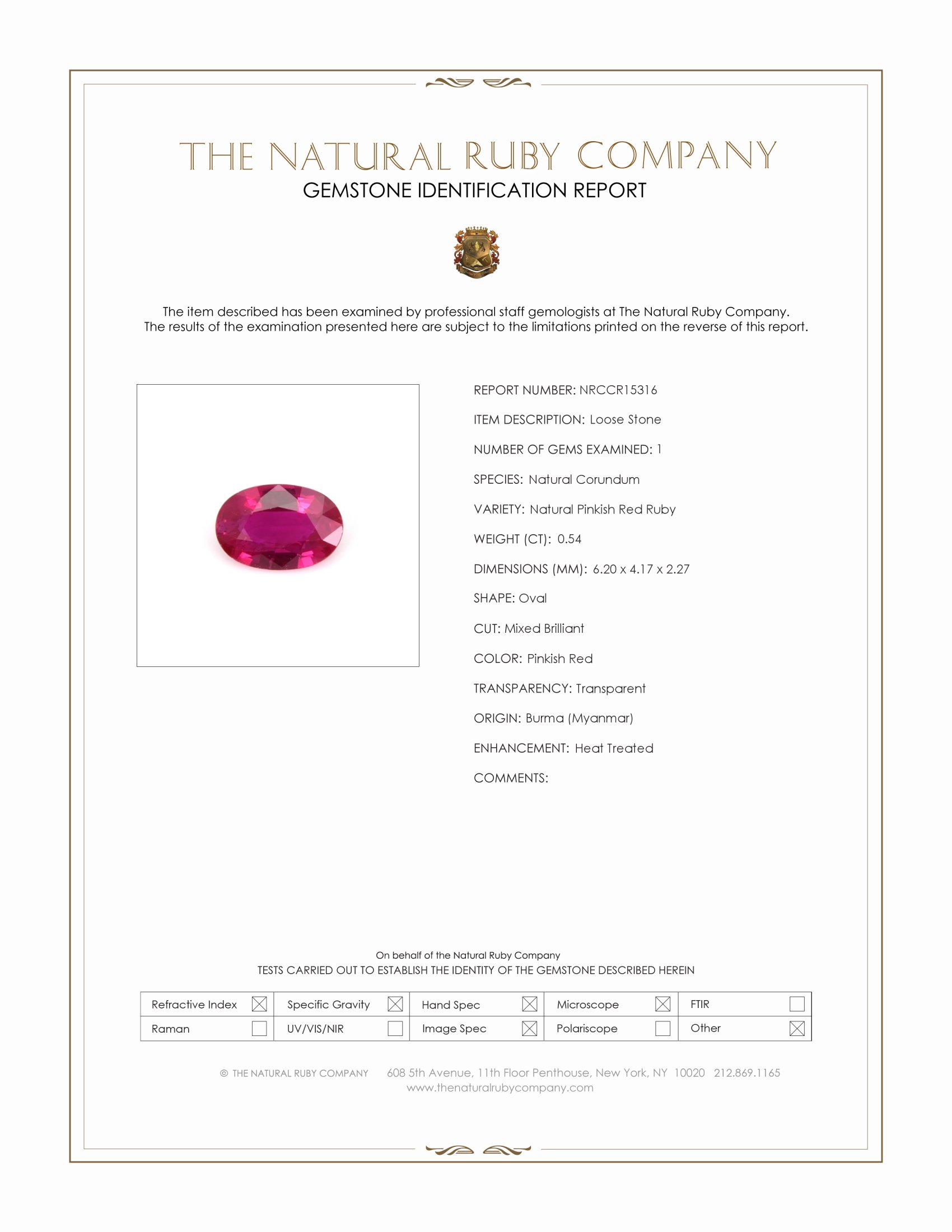 0.54 Ct. Pinkish Red Ruby from Burma (Myanmar)