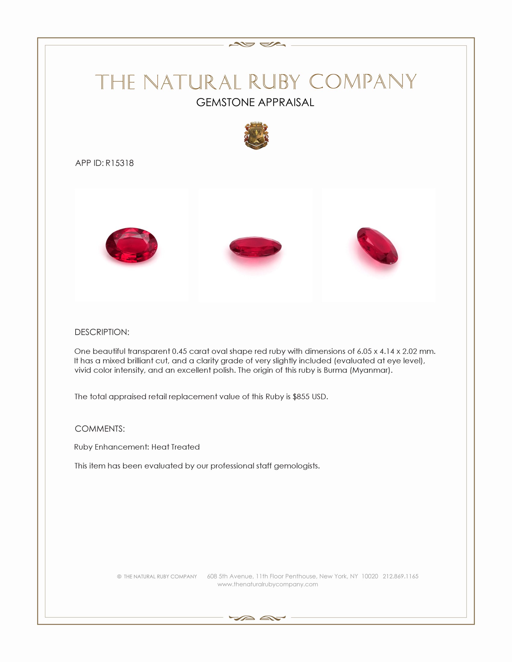 0.45 Ct. Ruby from Burma (Myanmar)