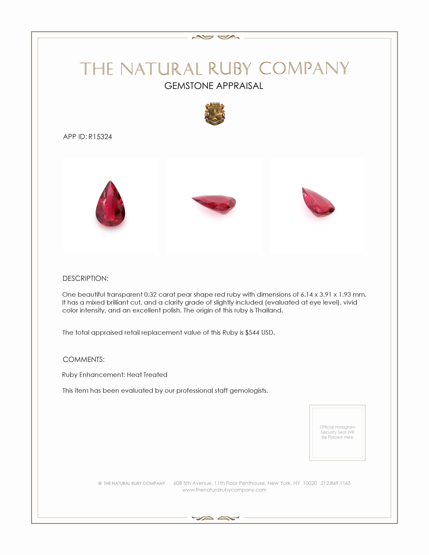 0.32 Ct. Ruby from Thailand