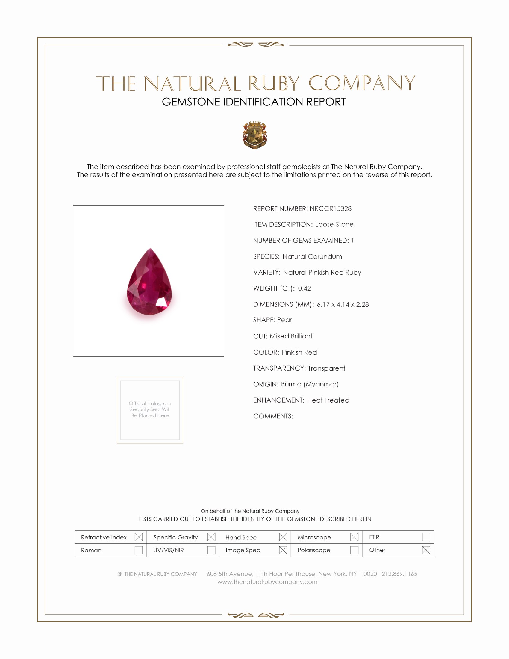 0.42 Ct. Pinkish Red Ruby from Burma (Myanmar)