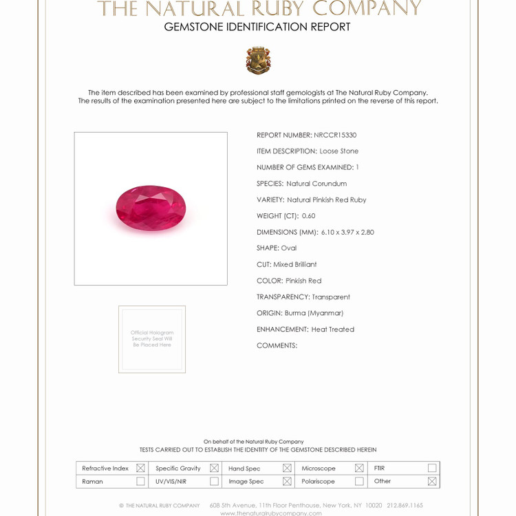 0.60 Ct. Ruby from Burma (Myanmar)