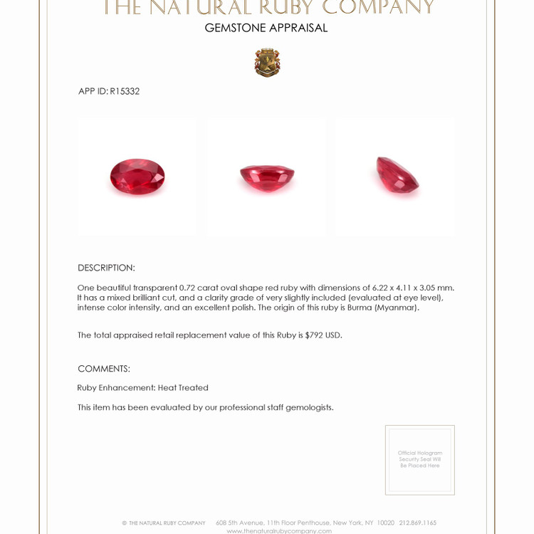 0.72 Ct. Ruby from Burma (Myanmar)