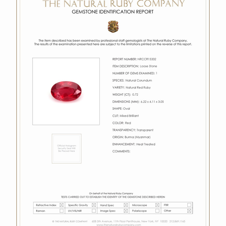 0.72 Ct. Ruby from Burma (Myanmar)