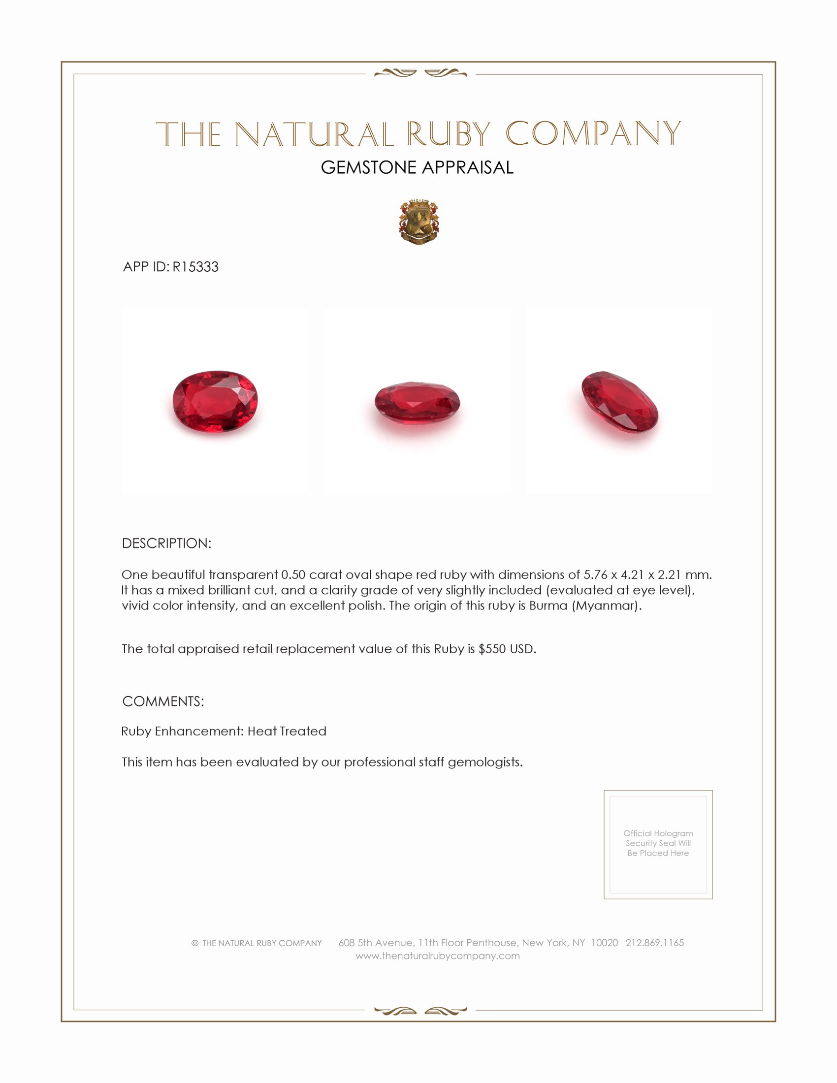 0.50 Ct. Ruby from Burma (Myanmar)