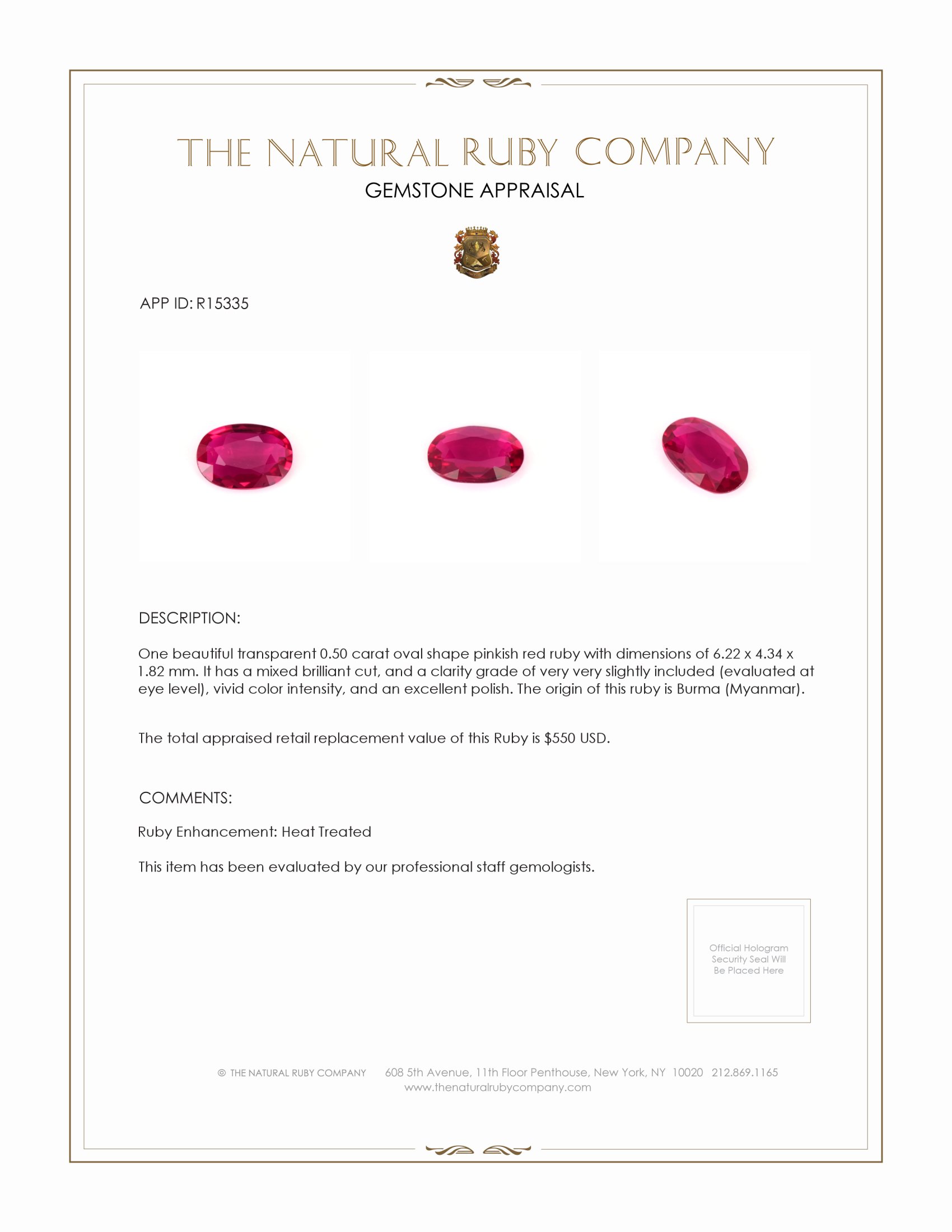 0.50 Ct. Ruby from Burma (Myanmar)