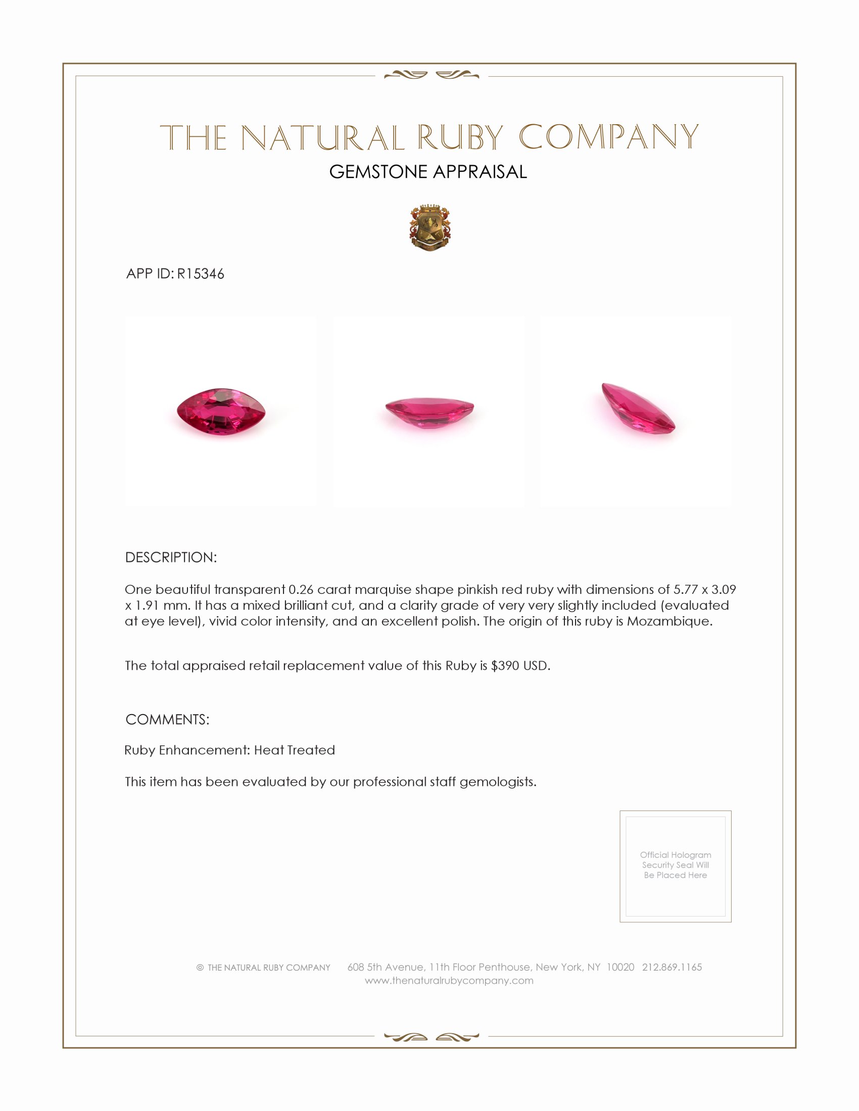 0.26 Ct. Pinkish Red Ruby from Mozambique