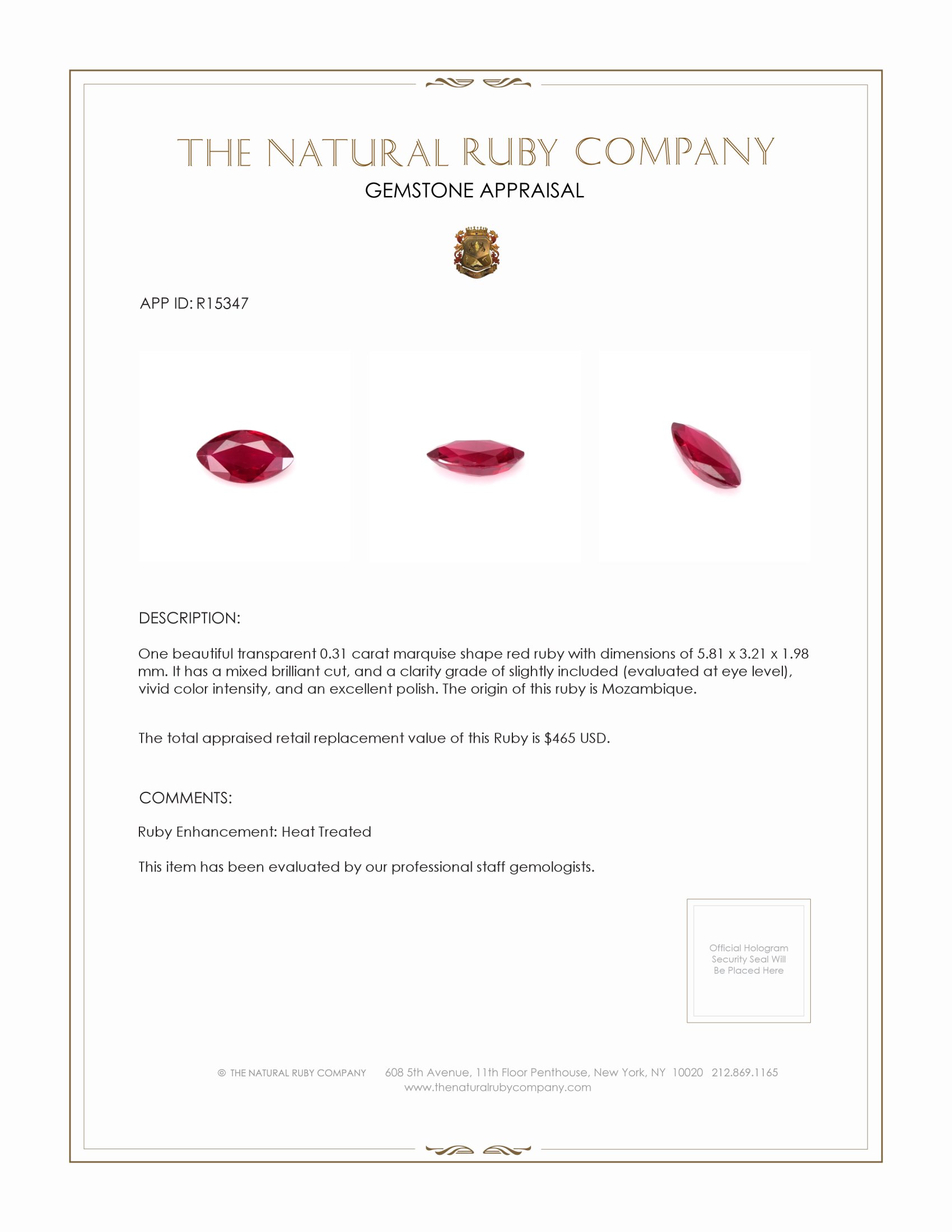 0.31 Ct. Ruby from Mozambique