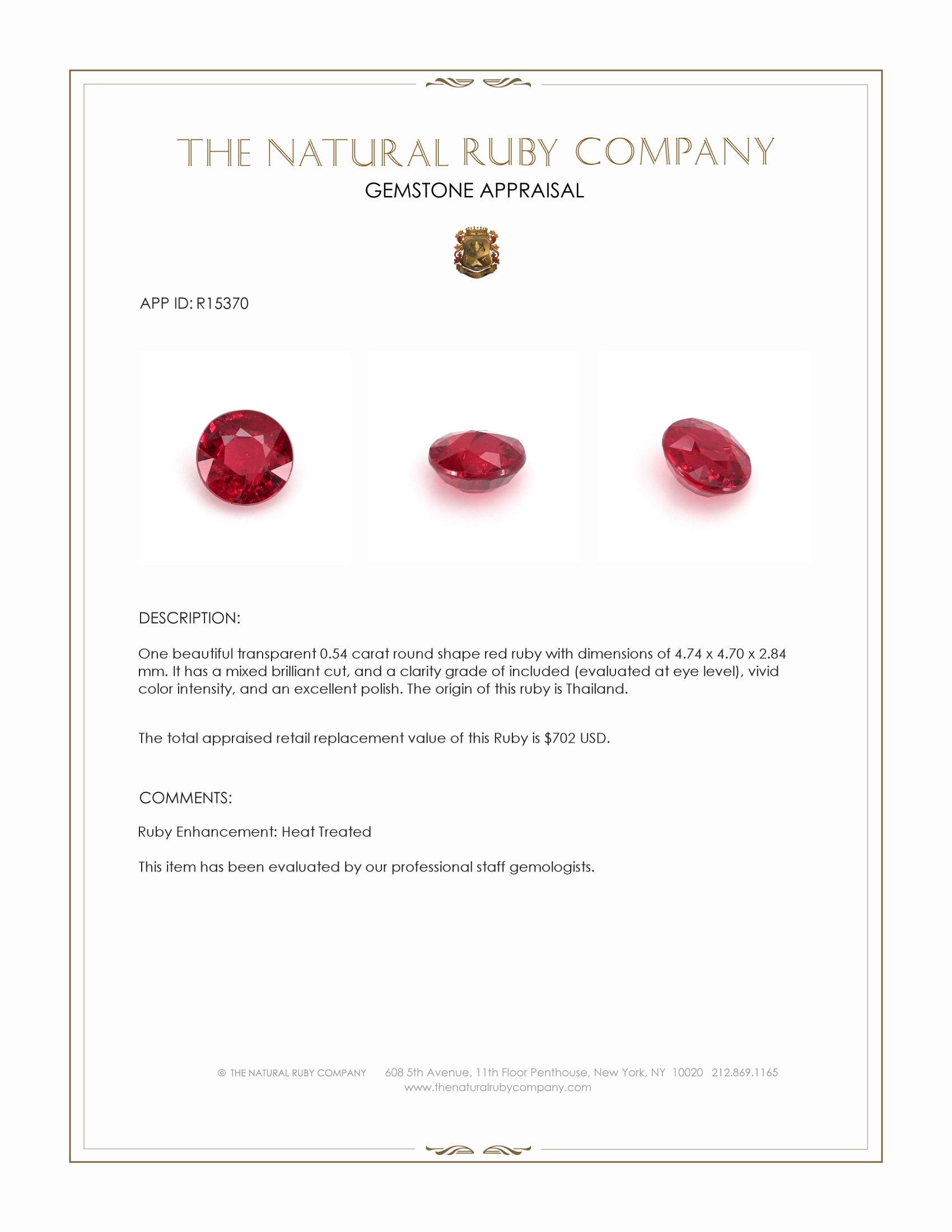 0.54 Ct. Ruby from Thailand