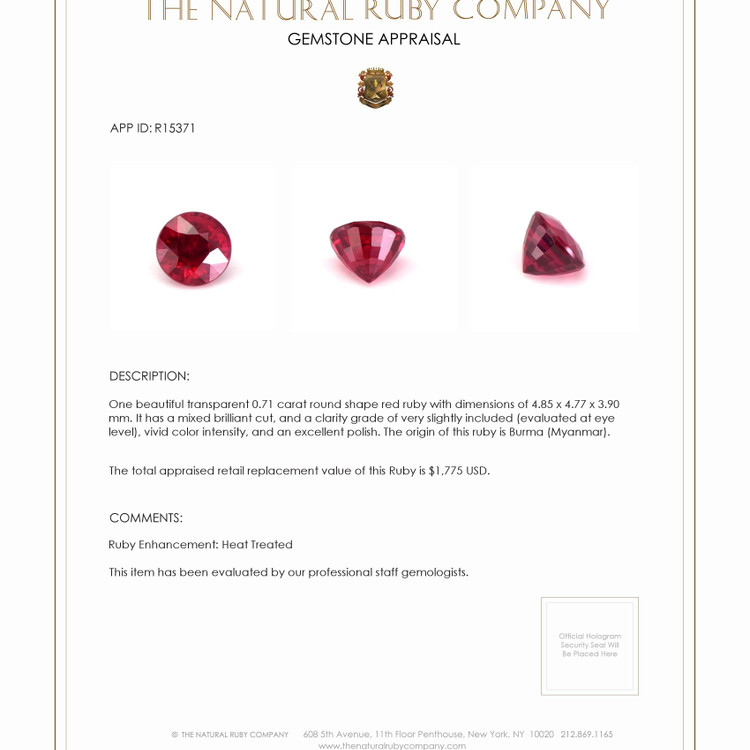 0.71 Ct. Ruby from Burma (Myanmar)