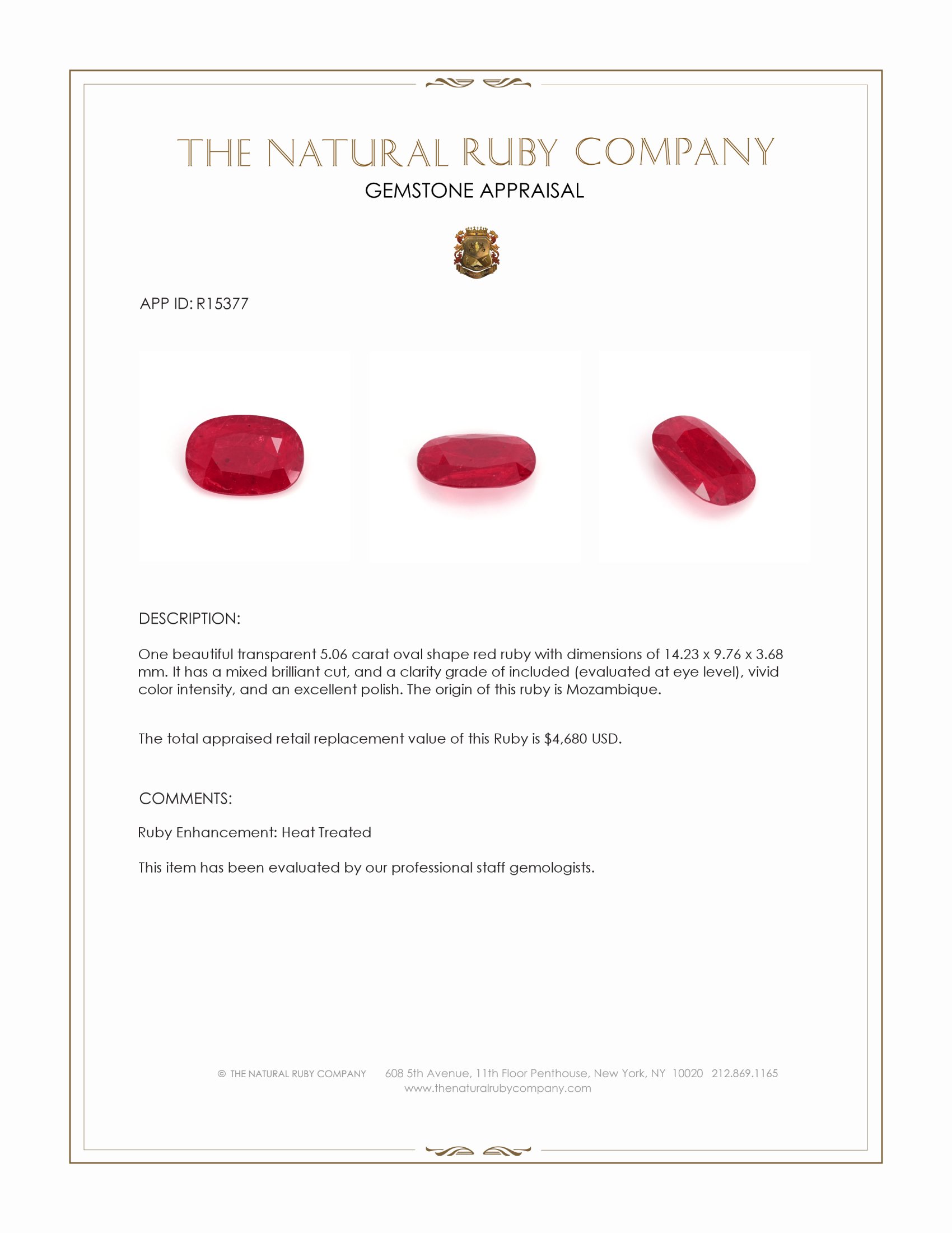 5.06 Ct. Ruby from Mozambique