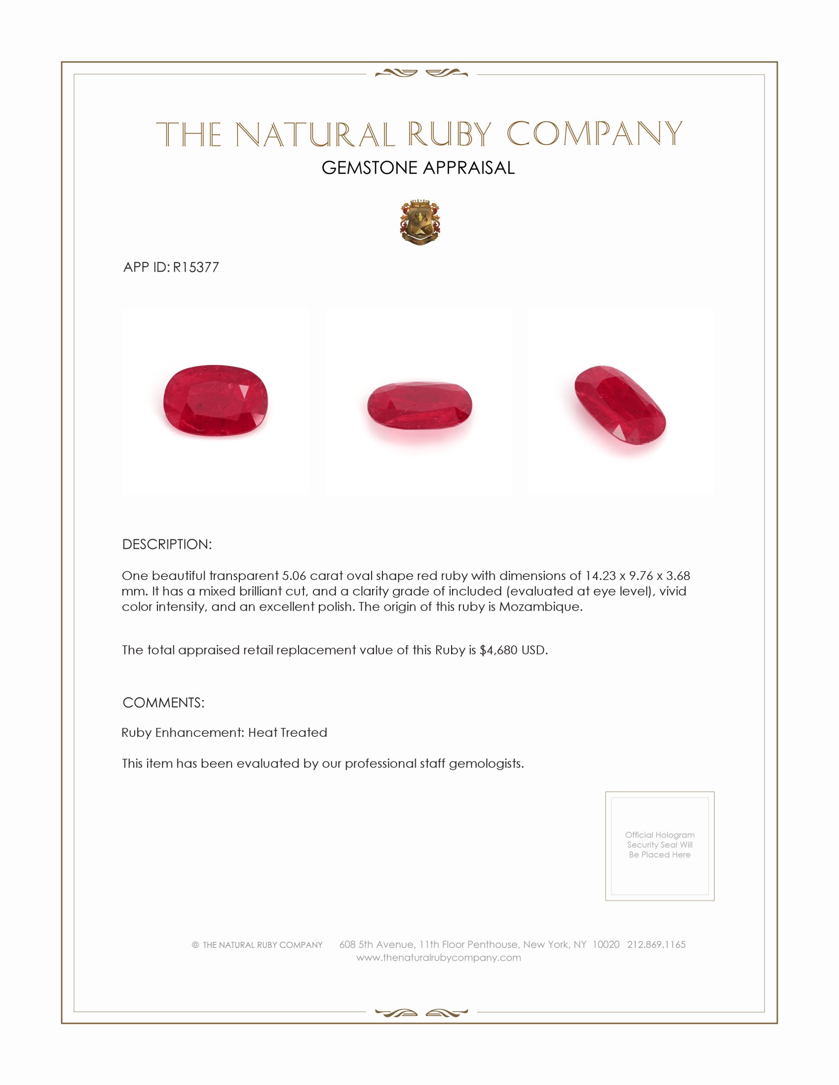 5.06 Ct. Ruby from Mozambique