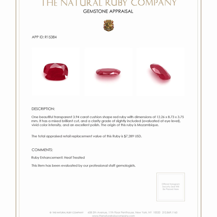 3.94 Ct. Ruby from Mozambique