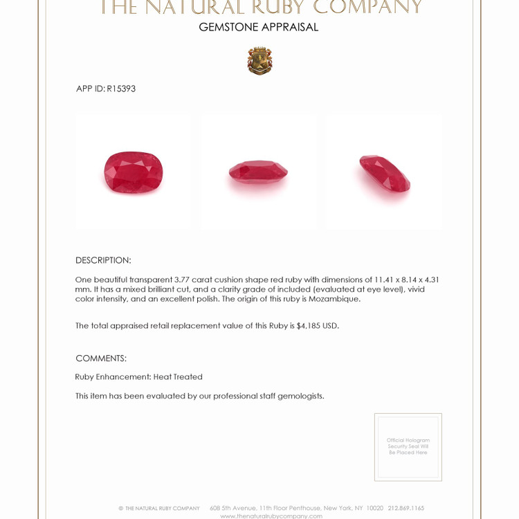 3.77 Ct. Ruby from Mozambique