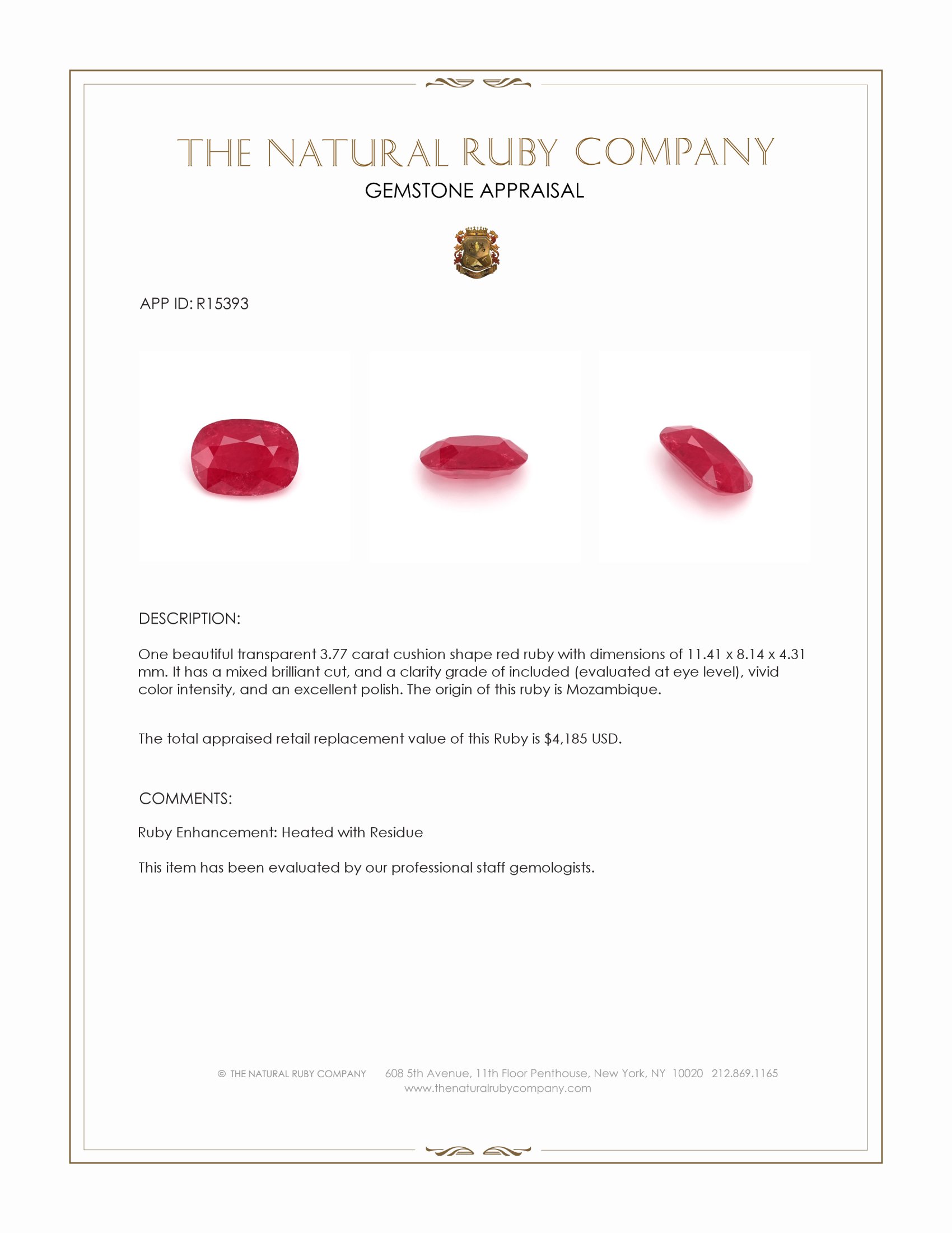 3.77 Ct. Ruby from Mozambique