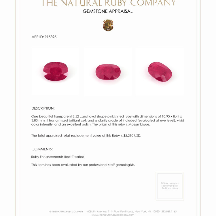 3.52 Ct. Ruby from Mozambique