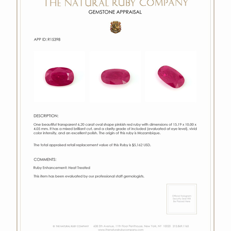 6.20 Ct. Ruby from Mozambique