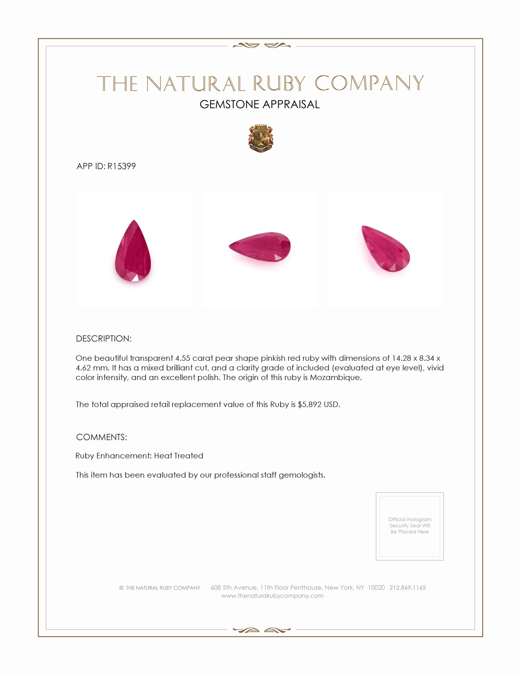 4.55 Ct. Ruby from Mozambique