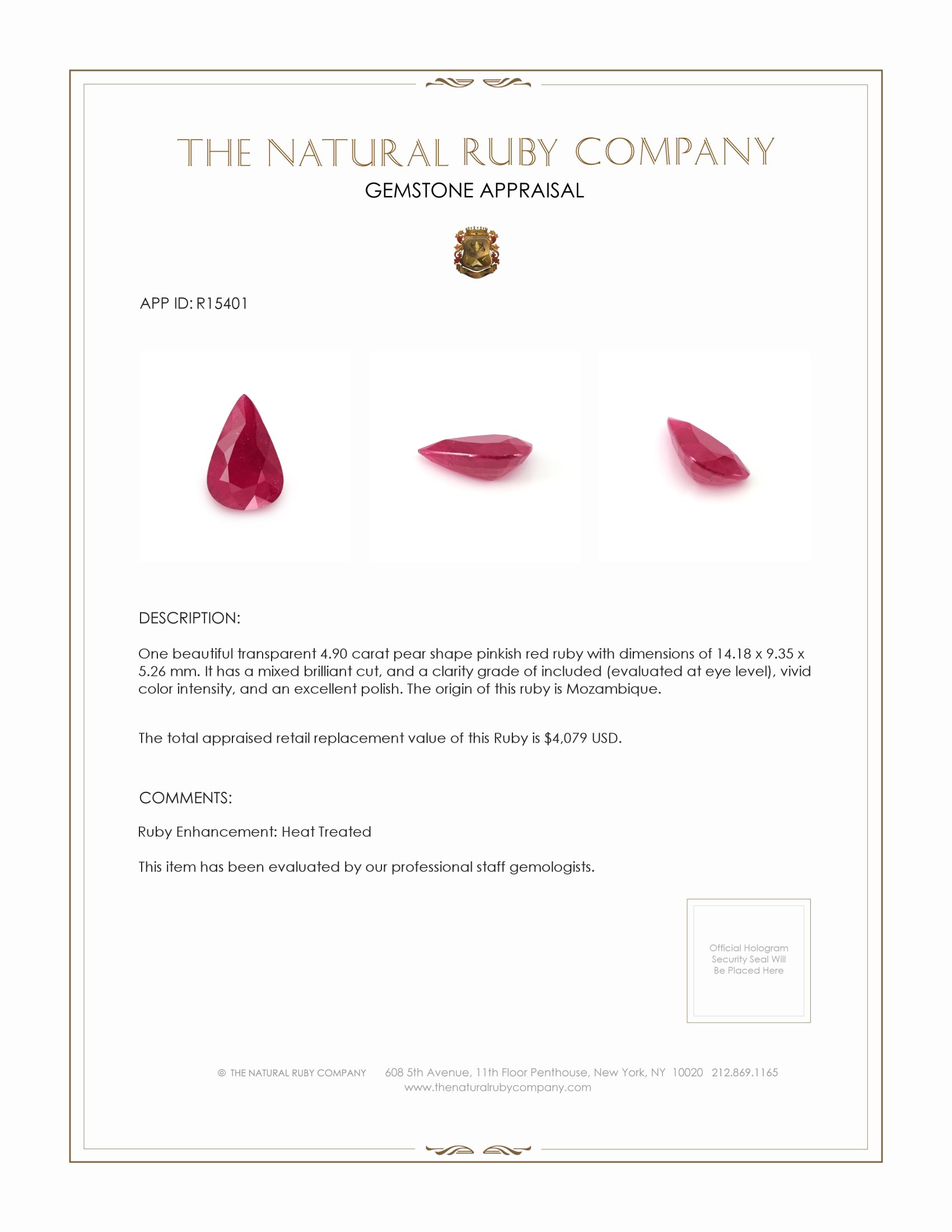 4.90 Ct. Ruby from Mozambique