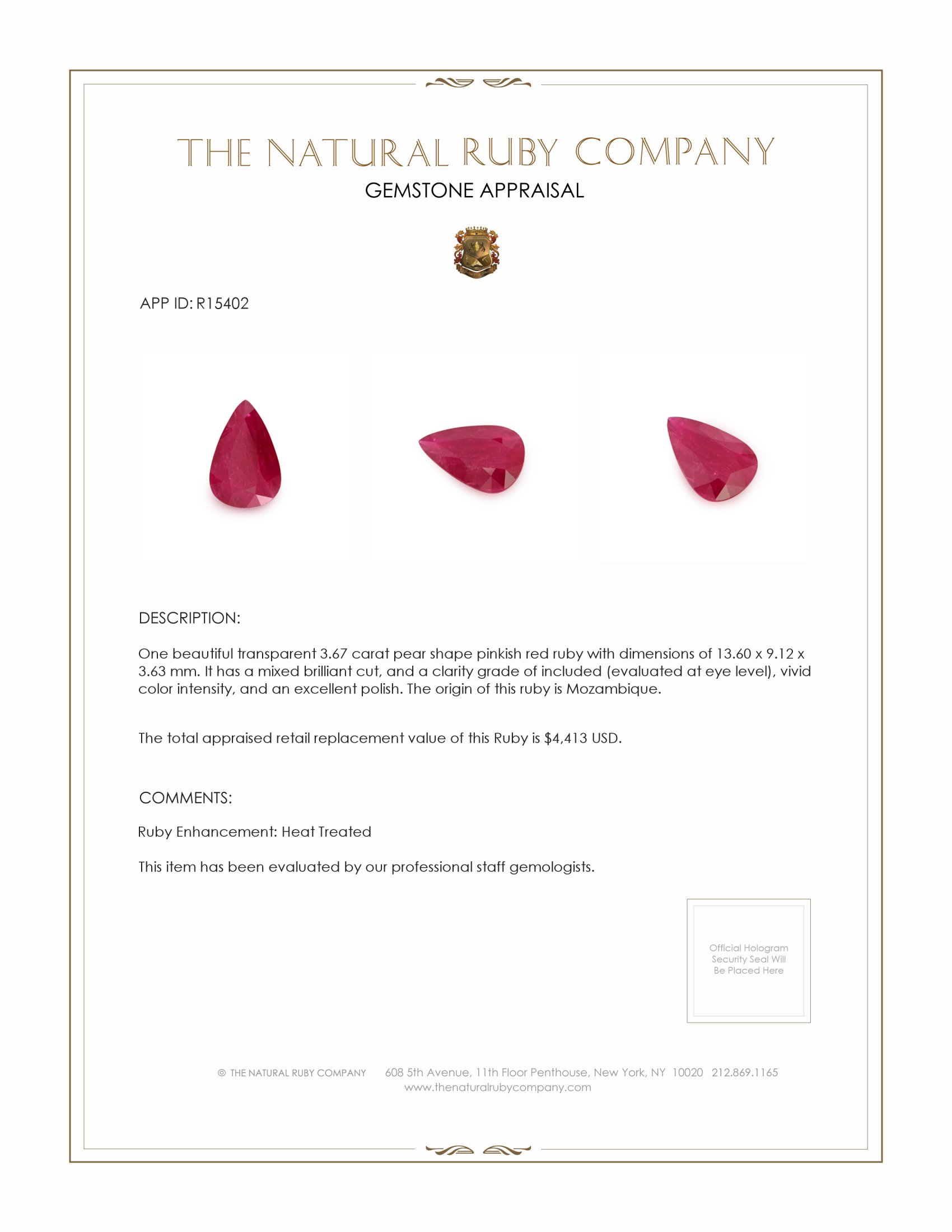 3.67 Ct. Ruby from Mozambique