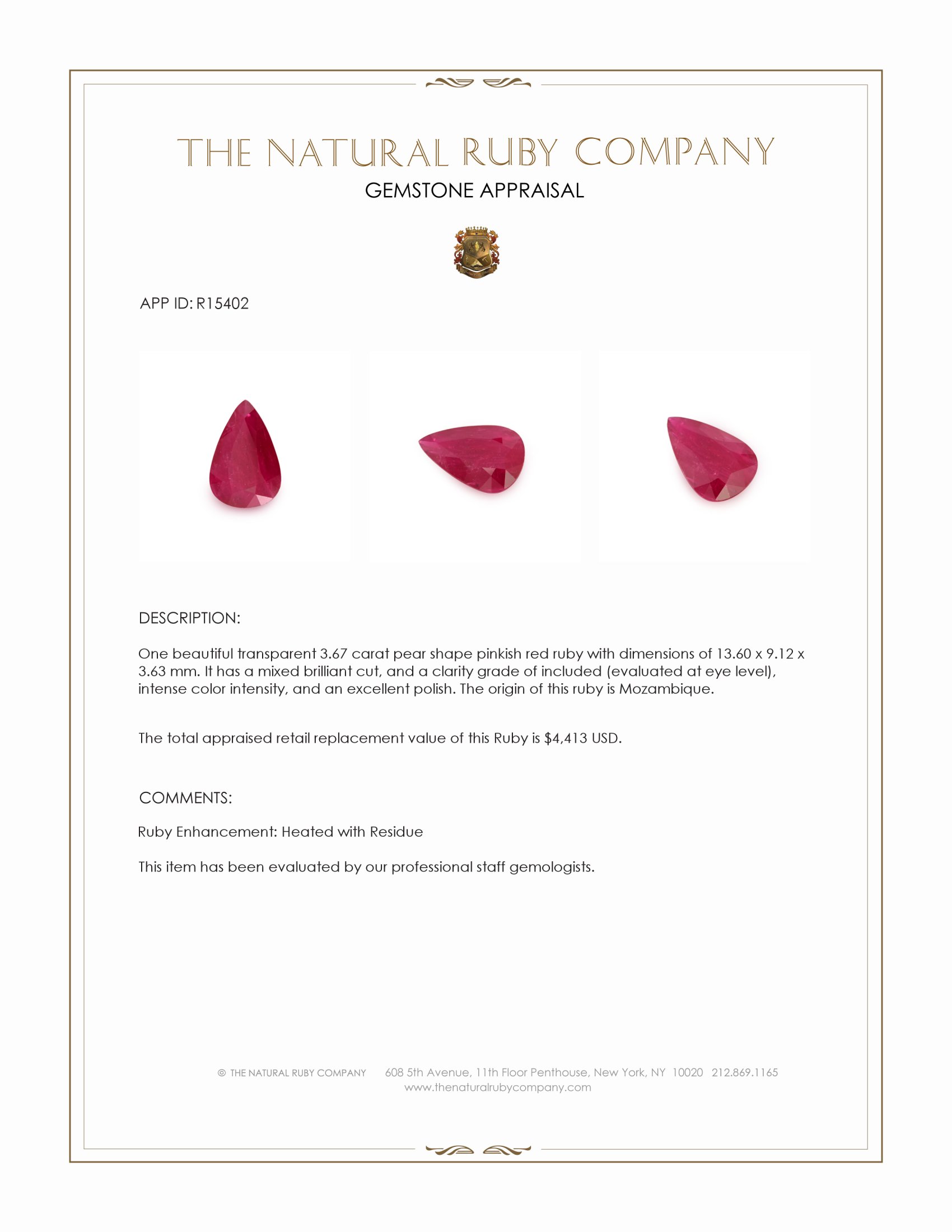 3.67 Ct. Pinkish Red Ruby from Mozambique