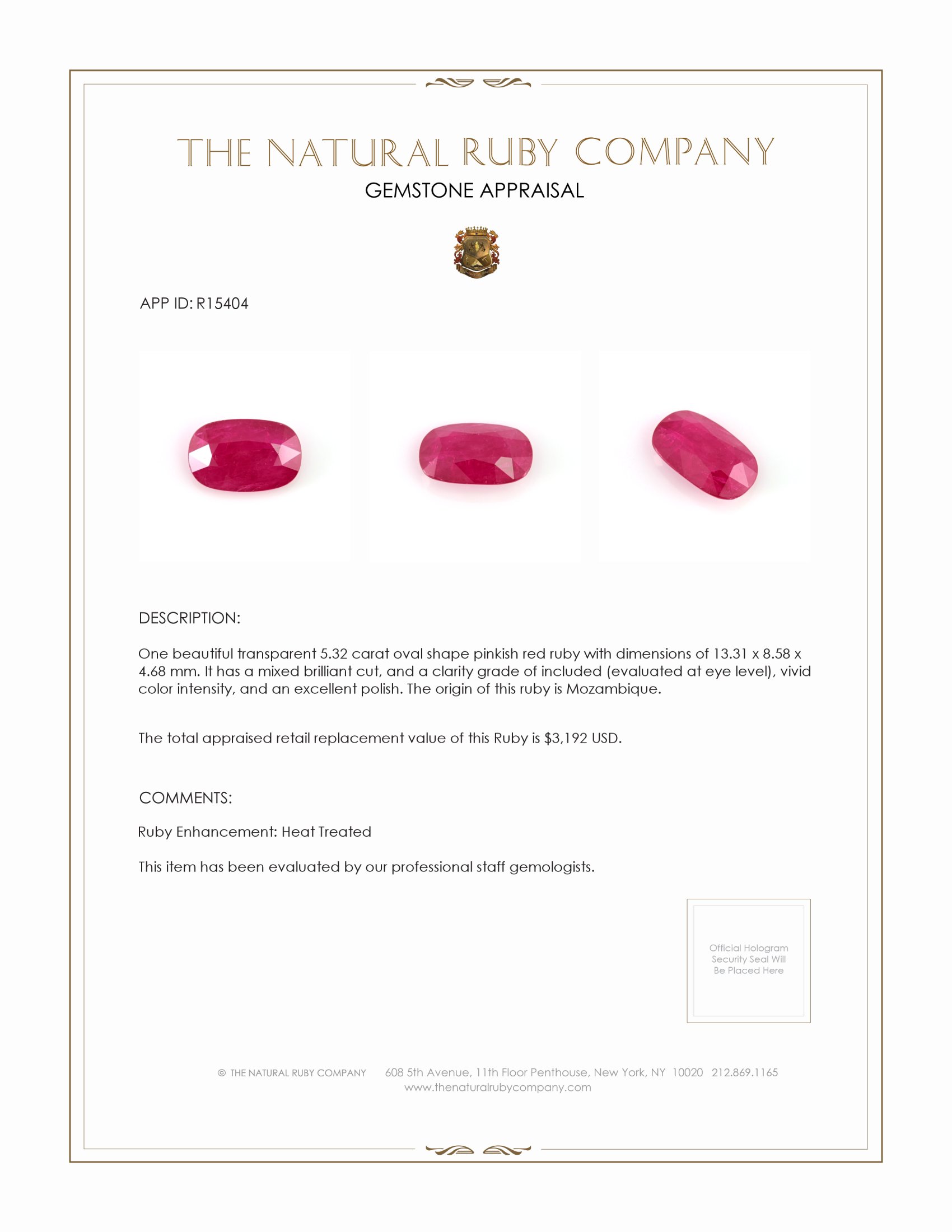 5.32 Ct. Ruby from Mozambique