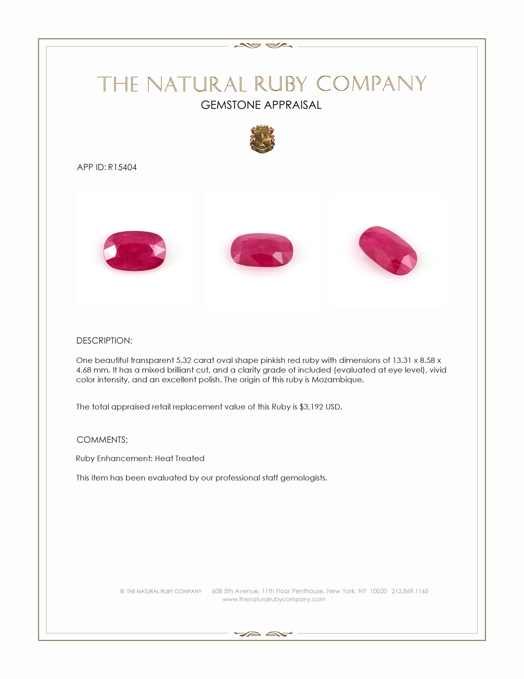 5.32 Ct. Pinkish Red Ruby from Mozambique