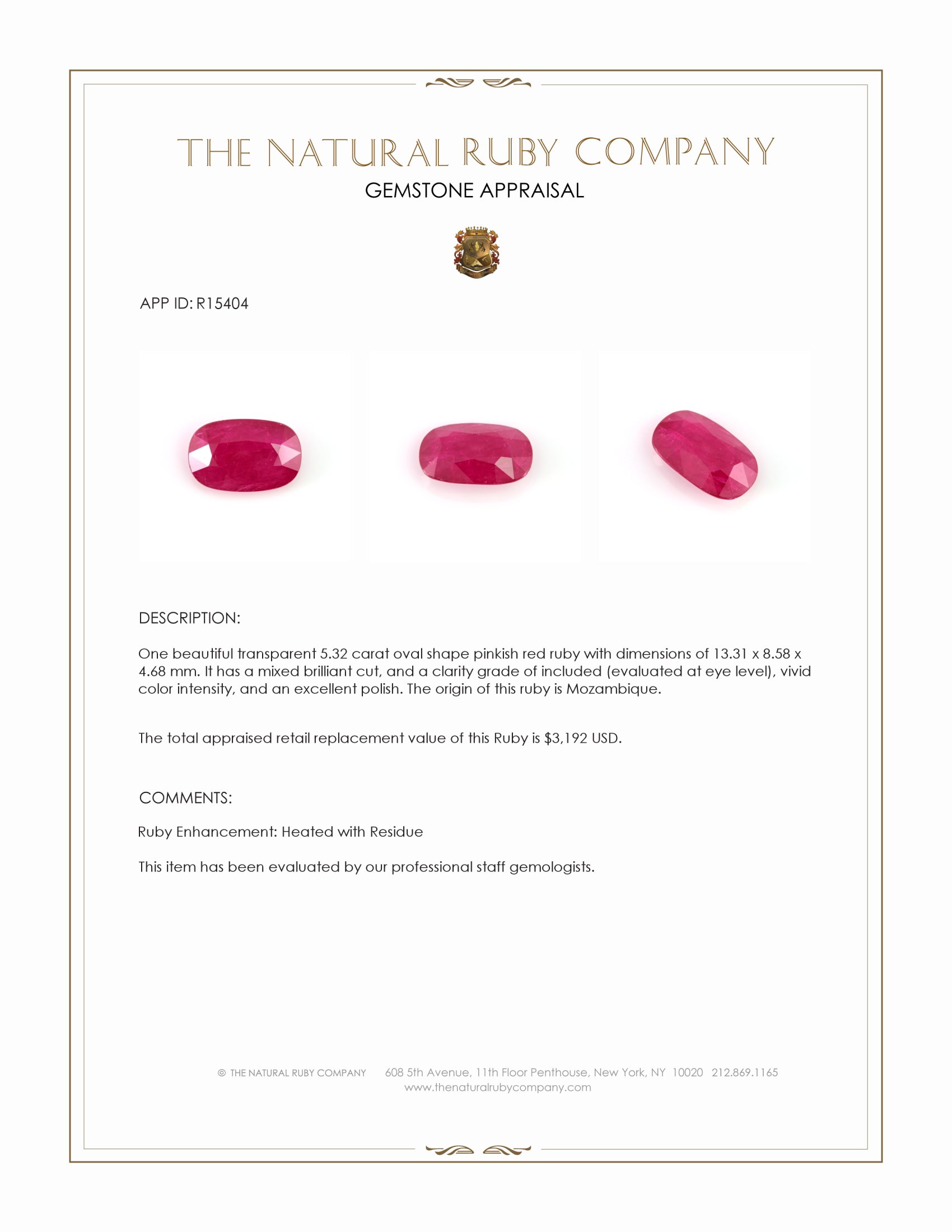 5.32 Ct. Pinkish Red Ruby from Mozambique