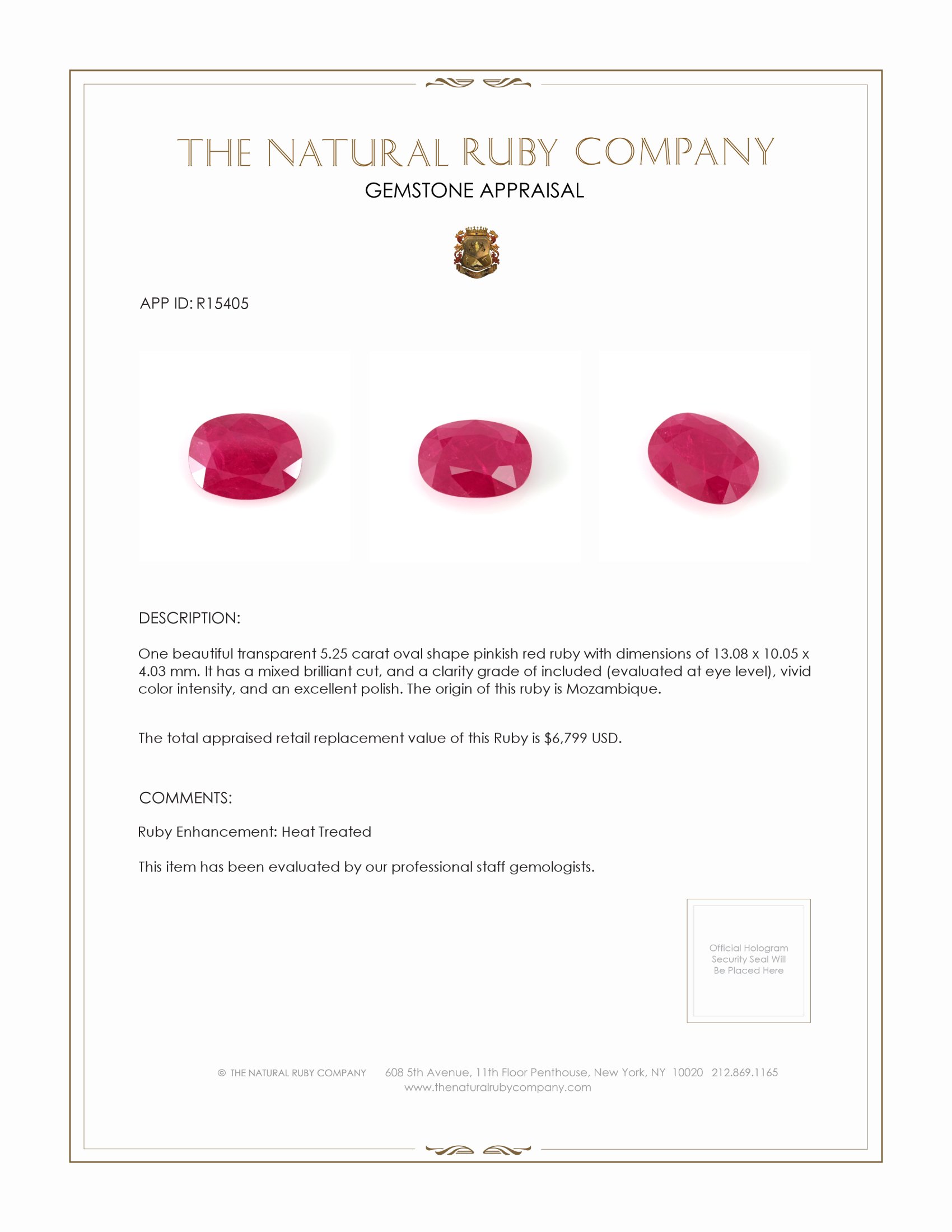 5.25 Ct. Ruby from Mozambique