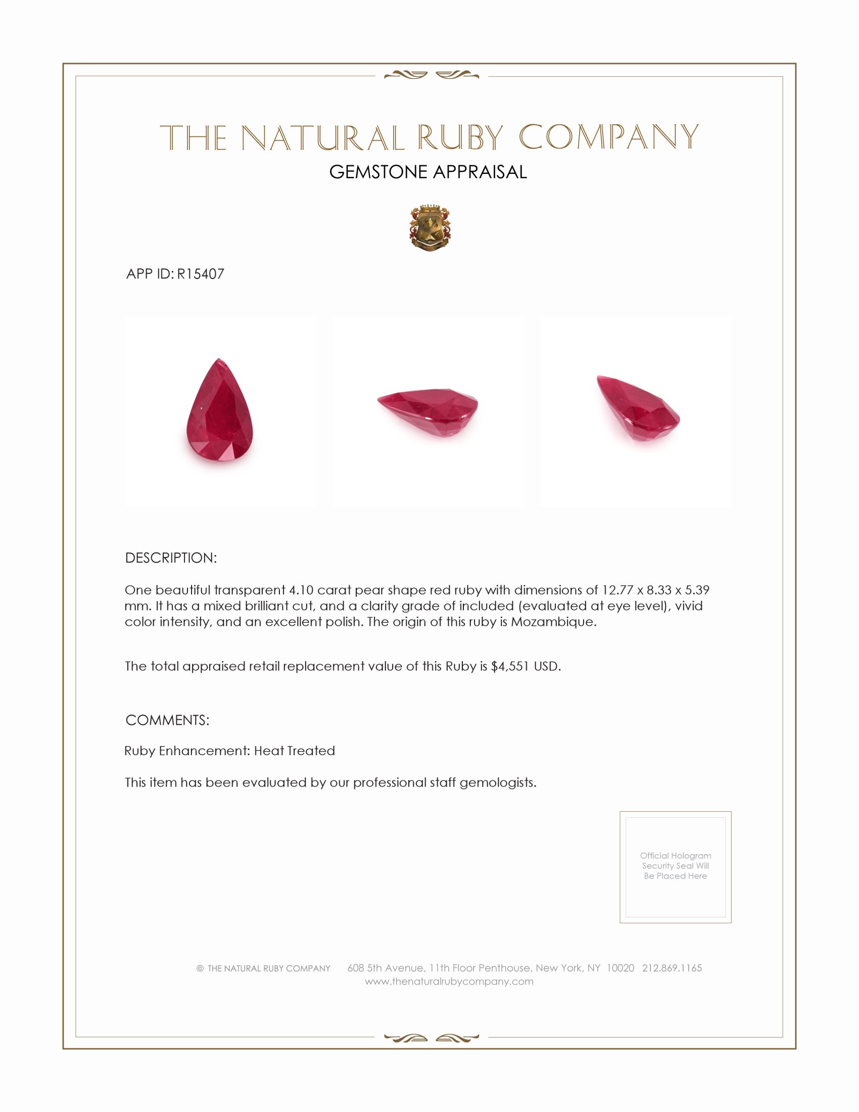 4.10 Ct. Ruby from Mozambique