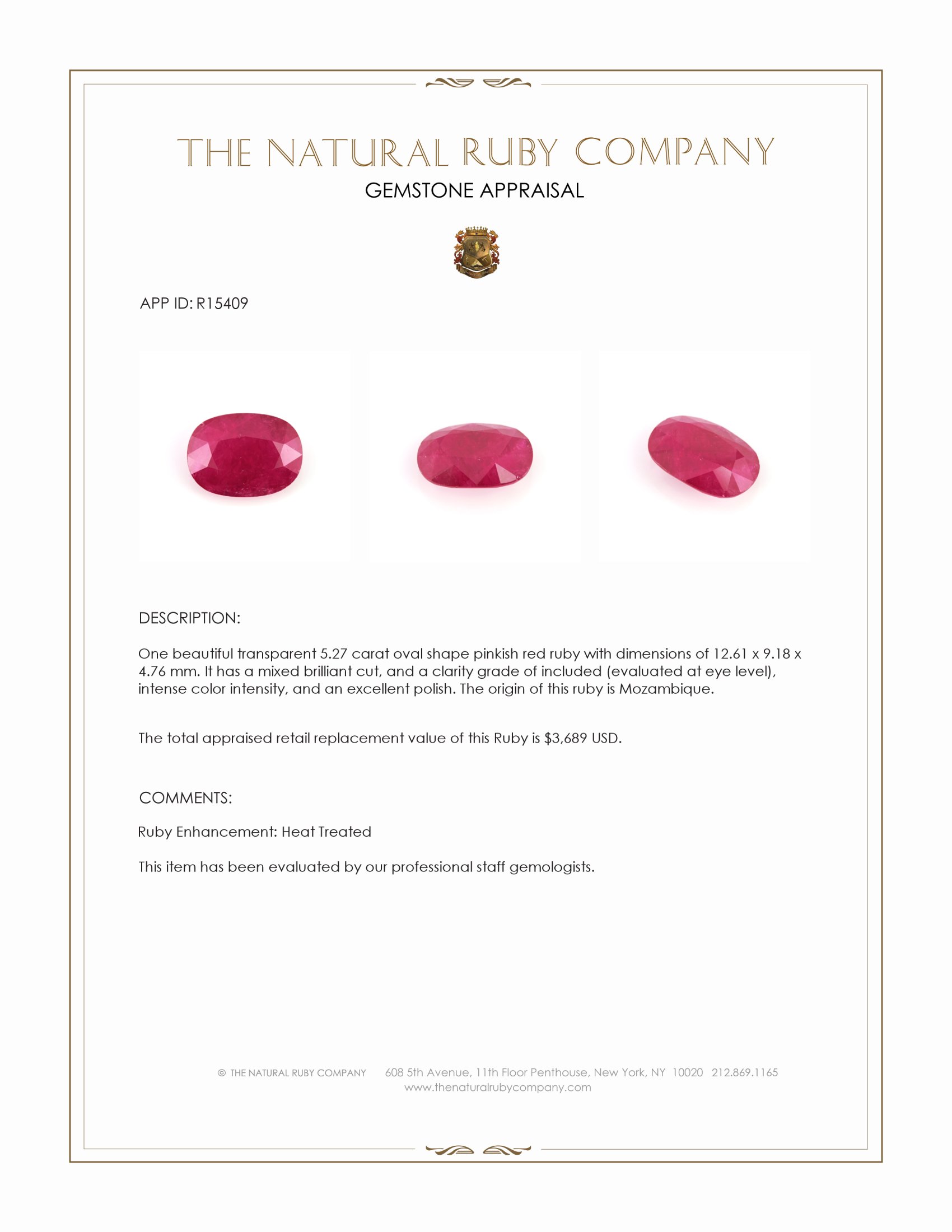 5.27 Ct. Pinkish Red Ruby from Mozambique