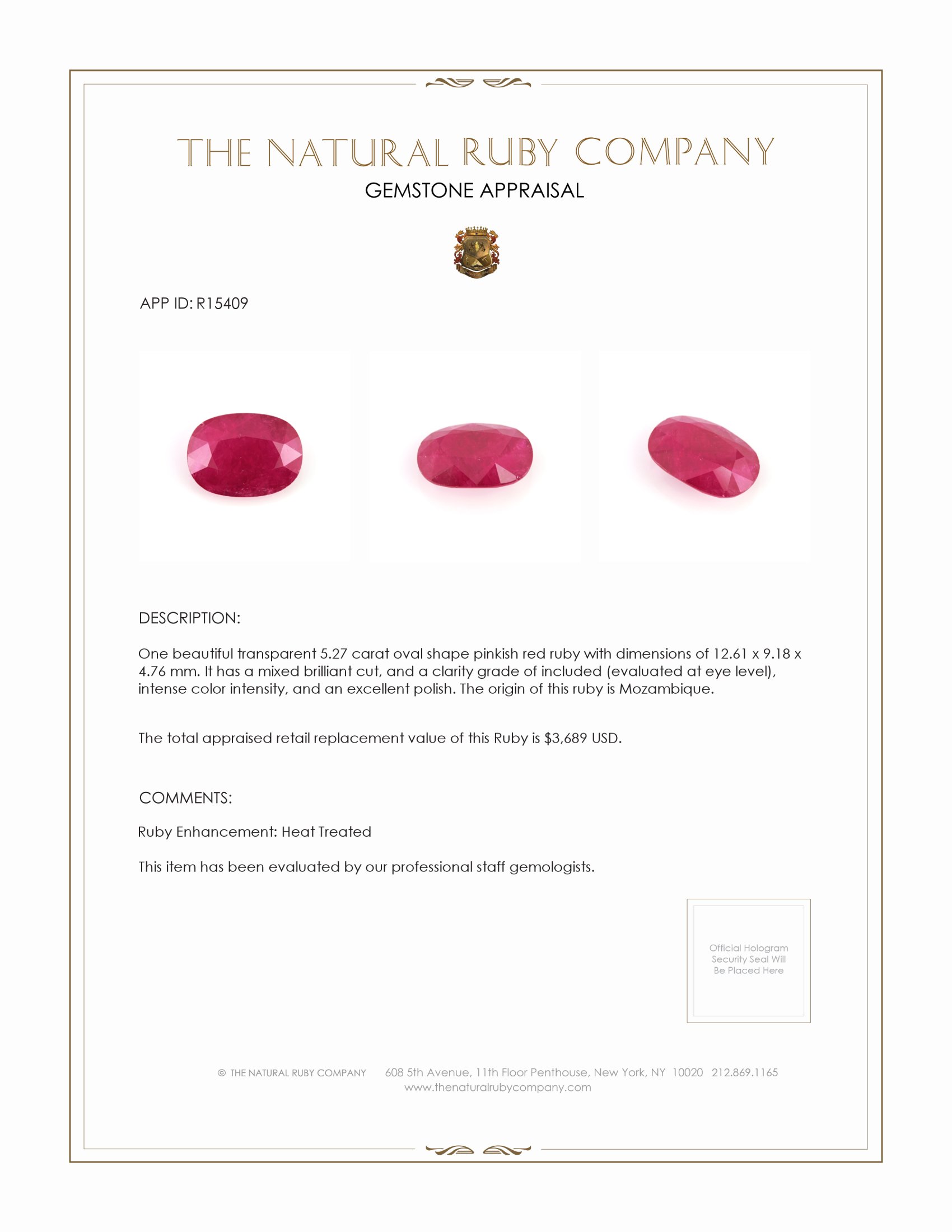 5.27 Ct. Ruby from Mozambique