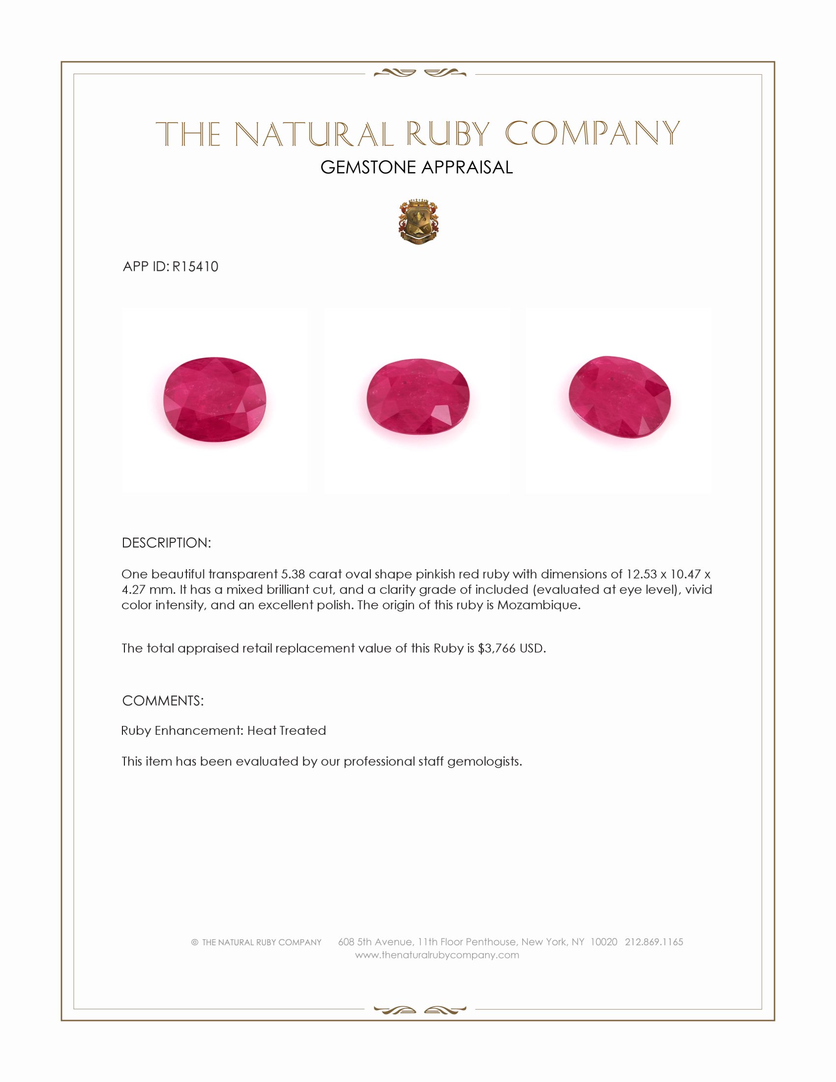 5.38 Ct. Pinkish Red Ruby from Mozambique