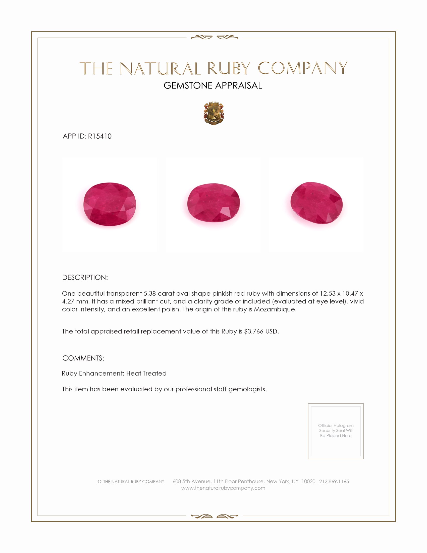 5.38 Ct. Ruby from Mozambique