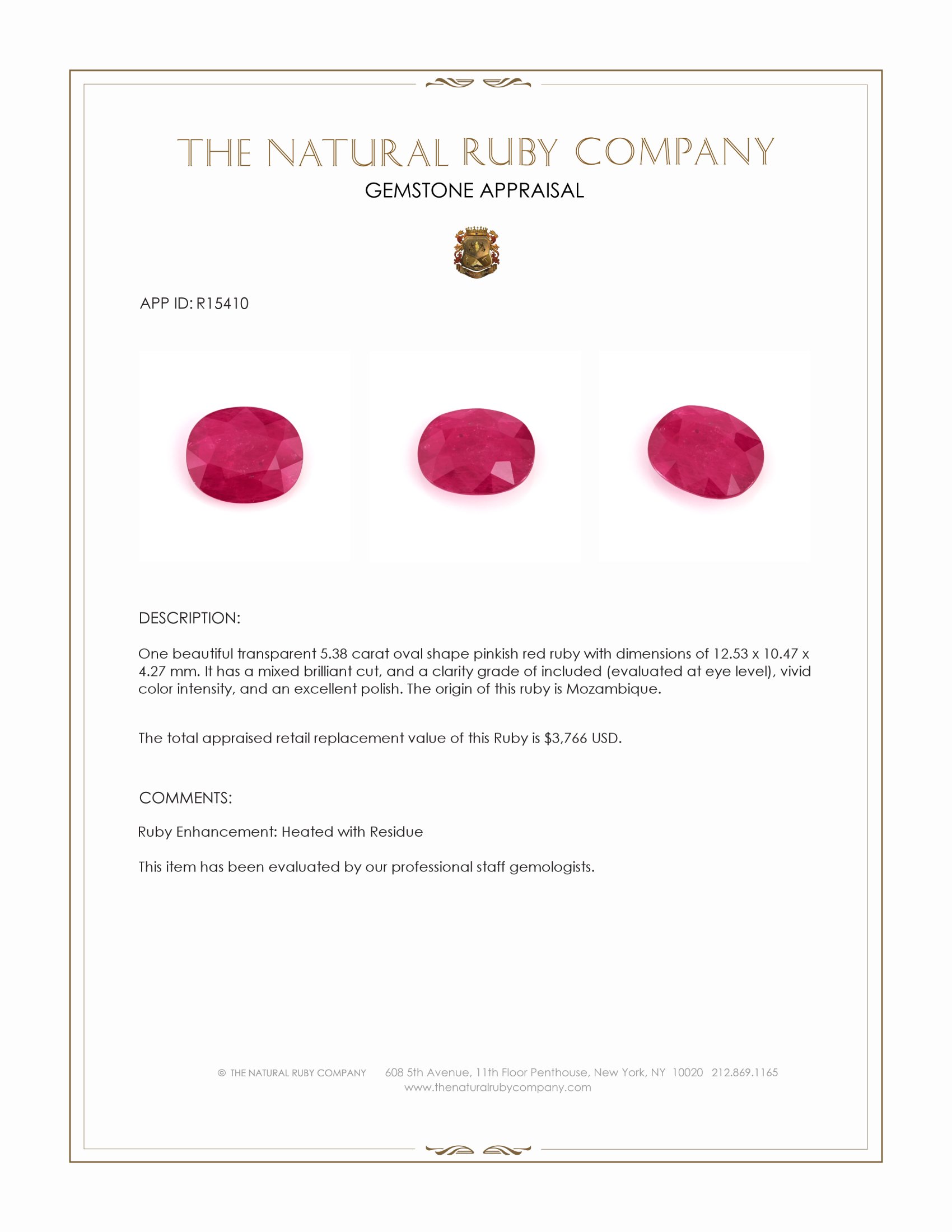 5.38 Ct. Pinkish Red Ruby from Mozambique