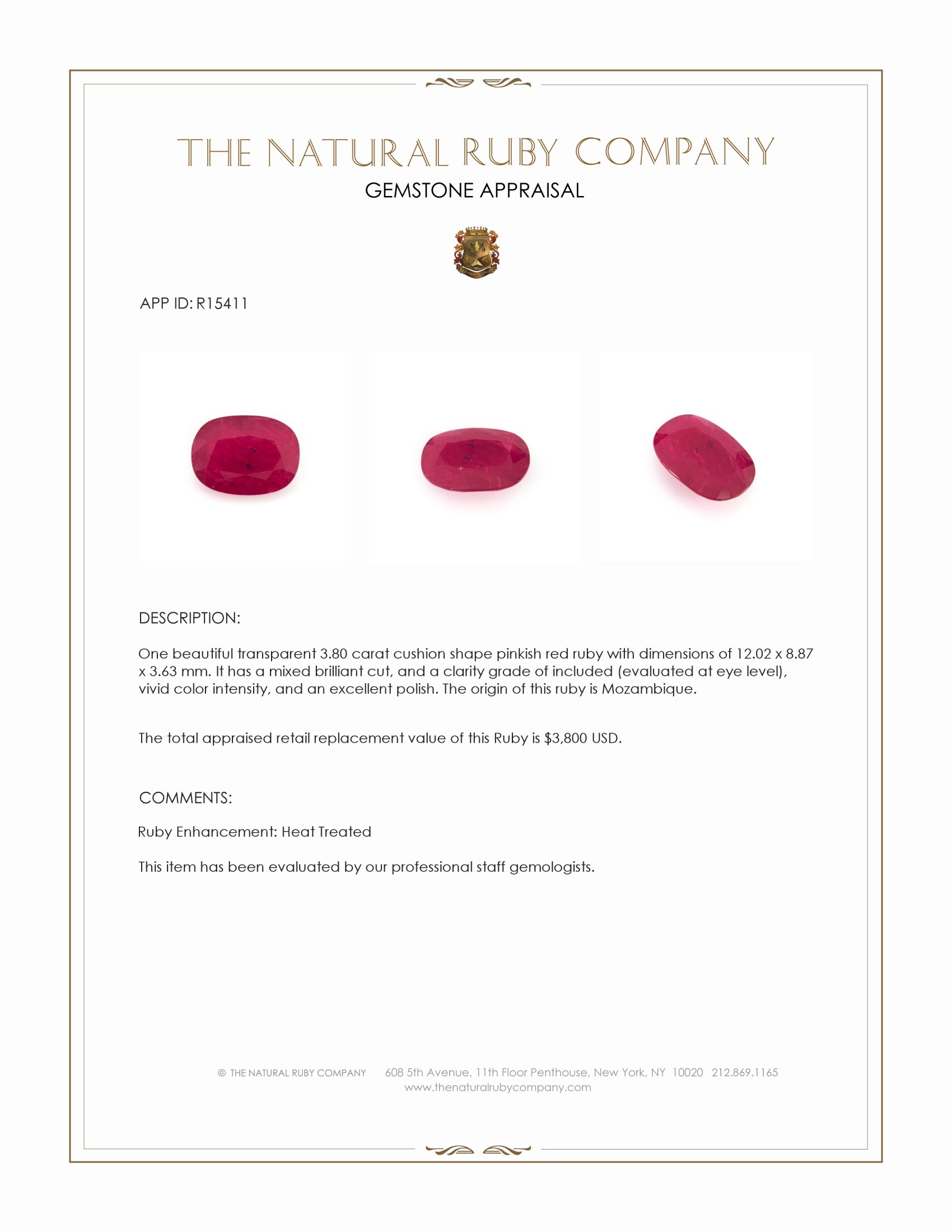 3.80 Ct. Pinkish Red Ruby from Mozambique