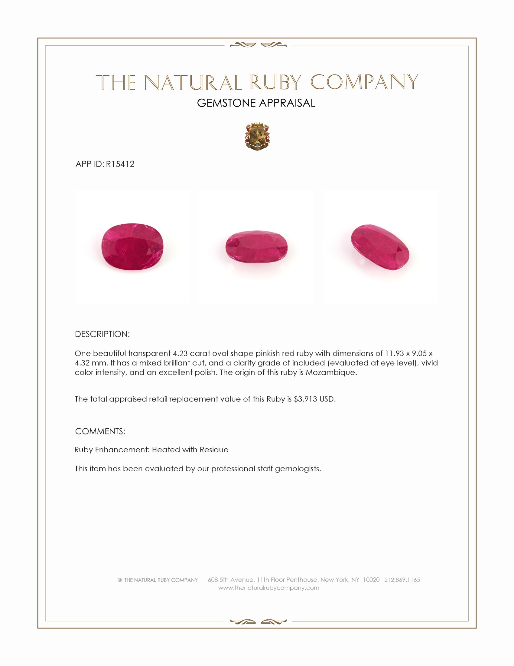 4.23 Ct. Pinkish Red Ruby from Mozambique
