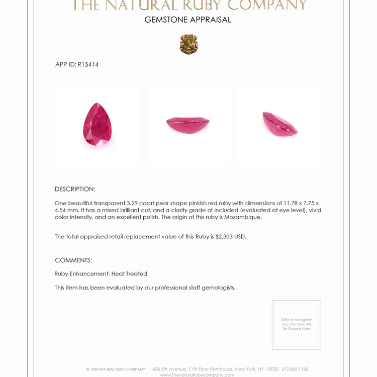 3.29 Ct. Ruby from Mozambique